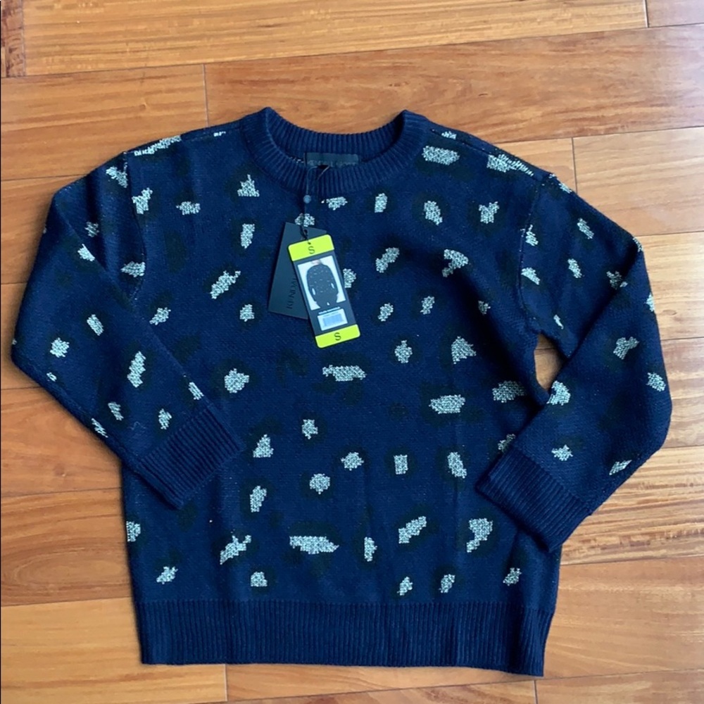 Kendall & Kylie Navy Blue Gold Leopard Sweater S